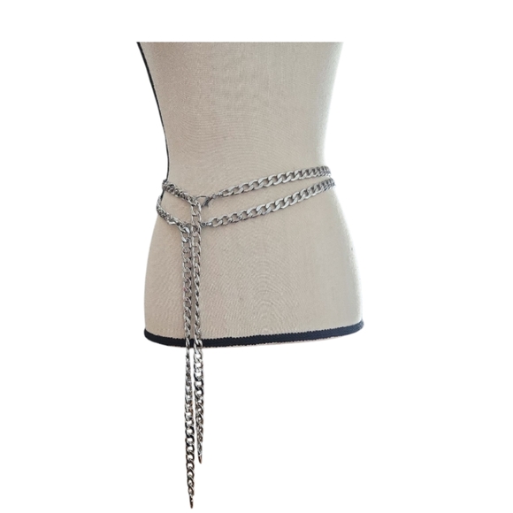 Bright Silver Double Cuban Link Chain Belt NWOT - Picture 1 of 5